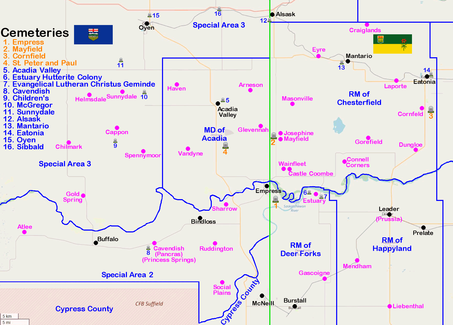 Map of the area around the Empress Cemetery